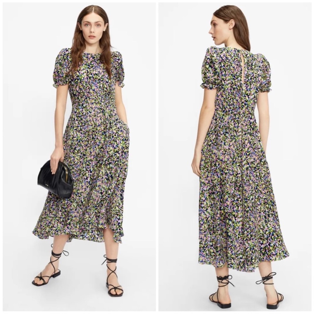 TED BAKER Size 1 Women’s US 2 / 4 Deyja Floral Puff Sleeve Midi Dress